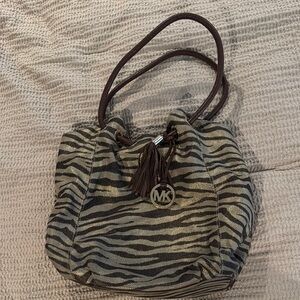 Michael Kors Brown and Cream Shoulder Bag with Decorative Charm